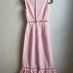 Vintage 60s Vicky Vaughn Junior Pink Maxi Dress Floral Ribbon Ruffle Small 25" W Photo 4