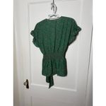 Max Studio Green Floral Ruffle Faux Wrap Short Sleeve Boho Top Blouse Medium Photo 3