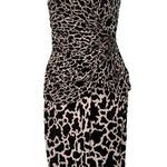 Vintage 80s Pink Black Leopard Ruched Peplum Sleeveless Silk Mini Dress size 4 Photo 2