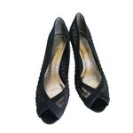 Adrianna Papell Peep Toe Pump Beaded Kitten Heels Size 6 Black Holiday Event Photo 2