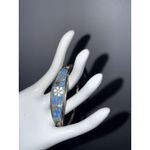 VTG Alpaca Mexico Sterling Silver Bangle Bracelet Abalone Blue Flower Inlay 7" Photo 2