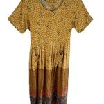 American Vintage Pretty Pink Vintage Yellow Floral Short Sleeve Long Lightweight Dress Pockets L Photo 0