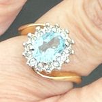 Vintage 18KGE Aquamarine Blue Topaz CZ Ring Size 7 3g. Photo 7