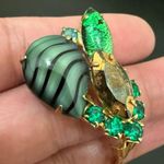 Vintage Juliana? Emerald Green Striped Rhinestones Goldtone Clip On Earrings 16g Photo 13