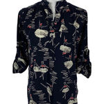 Cals  Blouse XS Navy Floral 34 Sleeve Button Down Lightweight Boho Chic Photo 0