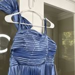 Satin Pleated Sleeveless Bow Maxi Dress Gown Wedding Bridesmaid Blue Size 12 Photo 2