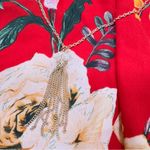 JM Collection Red Floral Top with Necklace L Photo 2