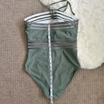 Davi & Dani Mesh Cutout Halter Swimsuit S - Sage Green Photo 4