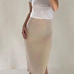 Theory Evian Stretch Twisted Rib Wool Knit Midi Skirt in Ecru Size P Retail $355 Photo 0