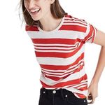 Madewell Orange Whisper Cotton Crewneck Tee in Rampling Stripe Sz S Photo 0