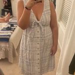 LOVE WHIT Blue Plaid Checkered Tie Front Cotton V Photo 11