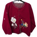 Vintage Women's Size 3X Ugly Christmas Fleece Cardigan Sweater Pockets Red Photo 0