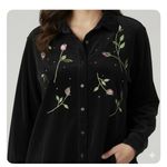 Quacker Factory  Black Velvet Floral Embroidery Rhinestones Button Shirt Size 3X Photo 1