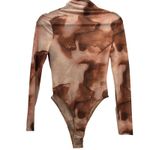 SheIn Sheer Body Suit Small Abstract Print Brown Travel Vacation Layering Maximalist Photo 1