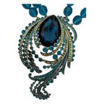 Heidi Daus Turquoise Green Gold Crystal Statement Necklace & Earring Set Peacock Blue Photo 4