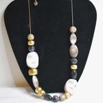 Lydell NYC Vintage Chunky Polished Stone/Beaded Silver Tone Snake Chain Necklace Photo 0