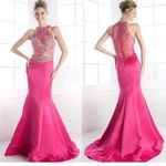 Cinderella Mermaid Maxi High Neck Sleeveless Satin Illusion Prom Dress 6 Photo 1