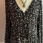 MINKPINK floral fitted peplum button front blouse black pink print Size Small Photo 0