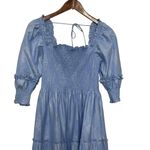 Hill House Nesli Nap Dress Women’s Size Small Blue Metallic Smocked Midi Sleeve Photo 6
