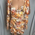 A.Peach  NWT Drawstring Rouched Fall Mini Dress Long Sleeve Autumn Leaves Size L Photo 0