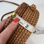 Wicker Crossbody Bag Natural Rattan Round With Canvas Lining Leather Strap Photo 9