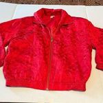 FUDA International Women SZ Medium Red Silk Bomber Jacket Vintage Mob Wife *FLAW Photo 0