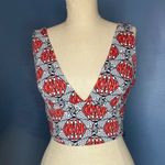ZARA  | African Style Print Lantern Crop Top Plunge V XS Navy Red Photo 2