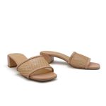Stuart Weitzman  Cayman Mesh Leather Block-Heel Mules Sand Beige Size 5.5 Sandals Photo 5