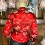 MSK PETITE RED & BLACK FLORAL MANDARIN COLLAR Y2K SILK BLOUSE (SP) Photo 4