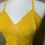 Handmade Yellow Crochet Halter Bralette Crop Top - one size Photo 2