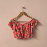 Forever 21  Coral Tomato Red Tropical Floral Print Crop Top Size M GUC Photo 1
