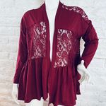 Paper + Tee  CARDIGAN 3X Deep Red Lace Sweater Slipon Exclusive Floral Print Stretch NEW Photo 3