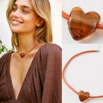 Free People  Under the Sea Collar Orange NWT Choker Glass Heart Pendant Bohemian Photo 2