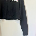 PINK - Victoria's Secret Victoria's Secret PINK Black Cropped Hoodie Open Back Logo with Flowers - Medium Photo 4