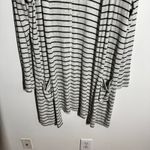 Fresh Produce  Open Front Cardigan Sweater Women L Gray Blue Nautical Stripe USA Photo 3