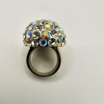 Round rhinestone cocktail ring Silver Photo 2