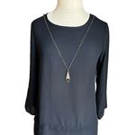 Atmosphere Flowy Black 3/4 Sleeve Blouse with Geometric Necklace Size 4 Small Photo 1