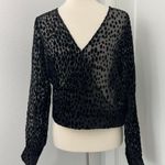 Good American Size 4 Black Sheer Bliss Burnout Velvet Leopard Print Wrap Top Photo 0