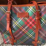 Dooney & Bourke Leather Tote XL Green/Red Multi Colored Plaid EUC ( no flaws) Photo 2
