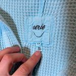 Aerie  Lumberjane Aqua Blue Waffle Knit Pullover Collared Sweatshirt Small Photo 2