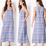 J Jill The Madras Maxi Dress 100% Linen Sleeveless Relaxed Fit Pockets Blue Sz M Size M Photo 1