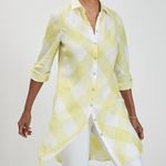 Chico's Chico’s Linen Gingham Maxi Button Front Shirt Yellow White Women’s Size 8 Photo 0