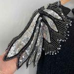 Scala Vintage Festive Dress Whimsigoth Fairy XL Black Silver Silk Sequined Beads Photo 2