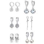 Boutique Platinum Plated 925 Sterling Silver Heart Diamond Simulant Dangle Earrings, NEW Photo 2