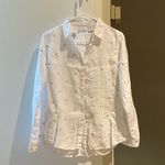 Nicole Miller  white button down linen shirt with embroidered stars  Photo 0