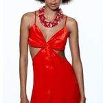 ZARA  Red Sleeveless Silk Satin-Effect Cutout Cross Back Knot Slip Mini Dress S Photo 0