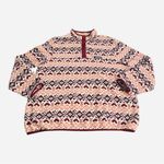 Lands' End  Heritage Quarter Snap Fleece Pullover Large Burgundy Orange Fair Isle Photo 5