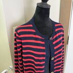 J. Jill Wearever Collection Pink Navy Blue Stripe Button Down Cardigan Sweater L Size L Photo 1