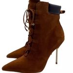  Shoes Good American Brown Suede Booties Lace Up Stiletto Size 8.5 Photo 2