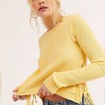 Free People Creamsicle Yellow Interlaken Thermal Waffle Knit Long Sleeve Sweater Photo 0